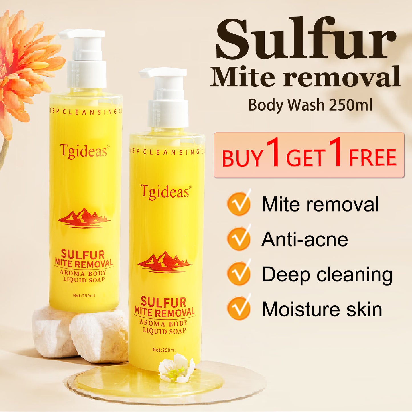 Tgideas Sulfur Soap Body Wash Shampoo - Deep Cleansing for Balancing Skin - Gentle Daily Care for Body and Scalp - 500ml for Men and Women