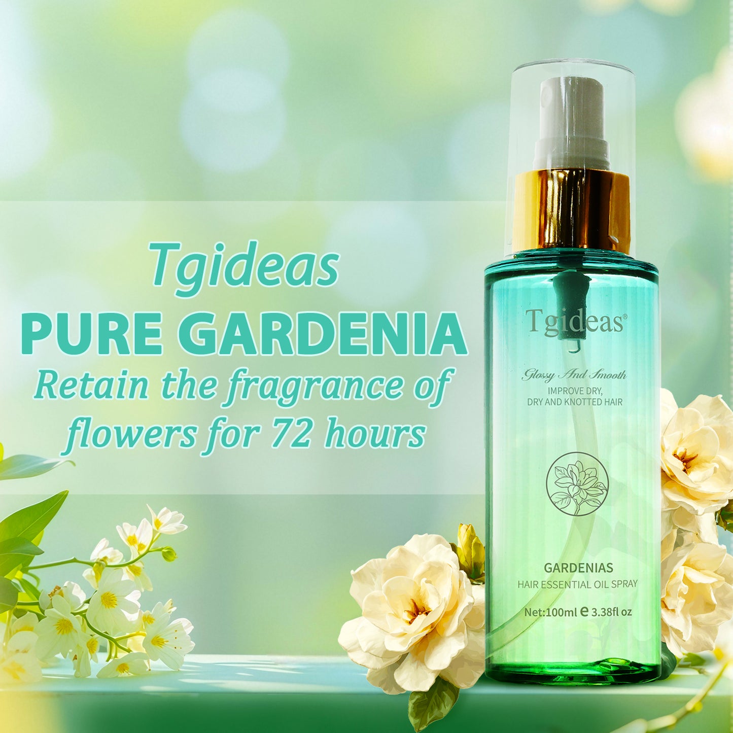 Tgideas Hair Oil Spray - 72-Hour Smooth Moisturizing and Fragrance, Hair Heat Protectant, Suitable for Dry, Curly, Tangled Hair, Lightly Repairs Smooth Hair, Natural Essential Oils, 3.38 fl oz