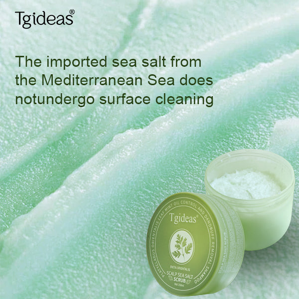 Tgideas Sea Salt Scalp Scrub, Oriental arborvitae leaf Scalp Exfoliating Scrub, contains menthol, coconut oil, keratin lightly refreshes hair roots, lasting fluffy, contains silicone massager