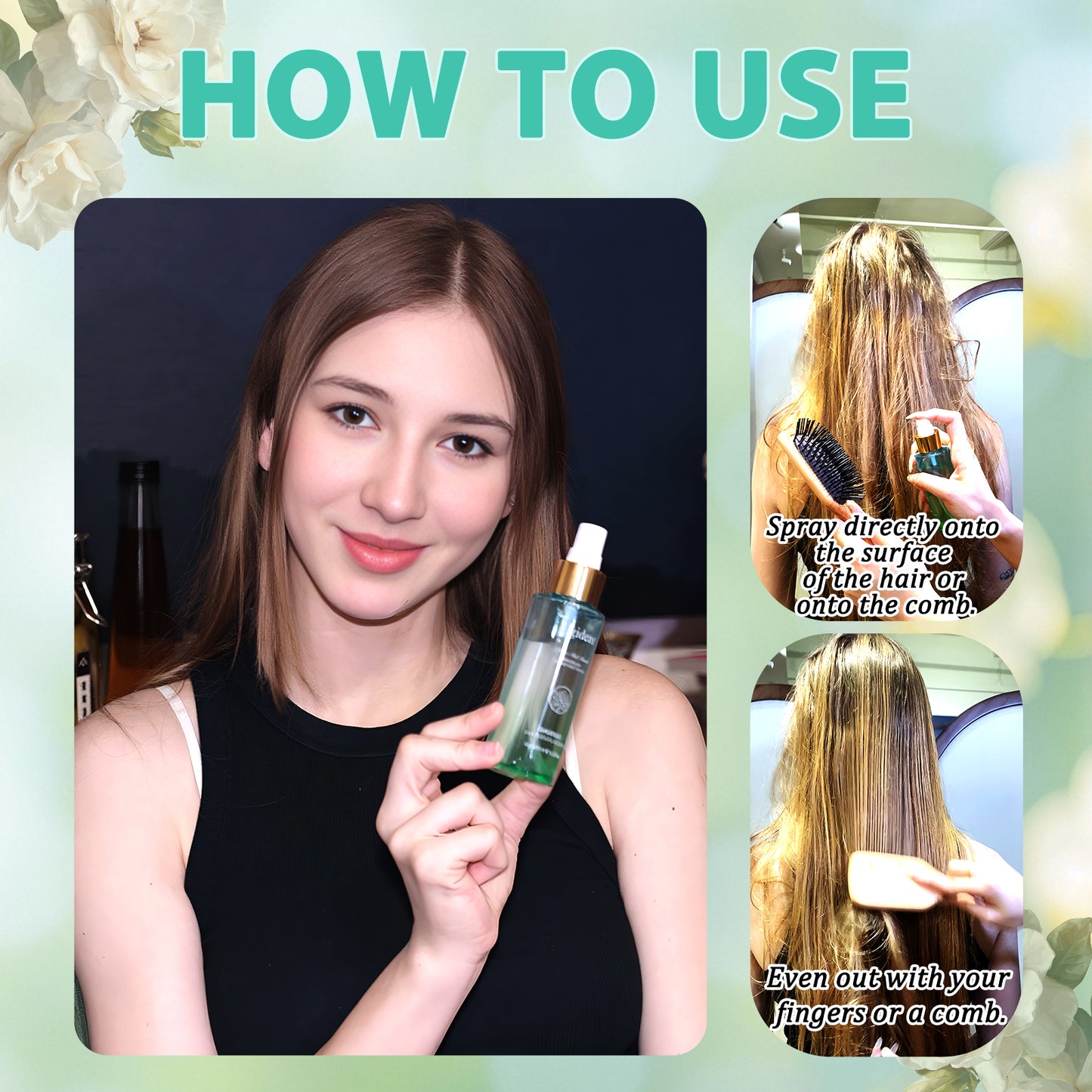 Tgideas Hair Oil Spray - 72-Hour Smooth Moisturizing and Fragrance, Hair Heat Protectant, Suitable for Dry, Curly, Tangled Hair, Lightly Repairs Smooth Hair, Natural Essential Oils, 3.38 fl oz