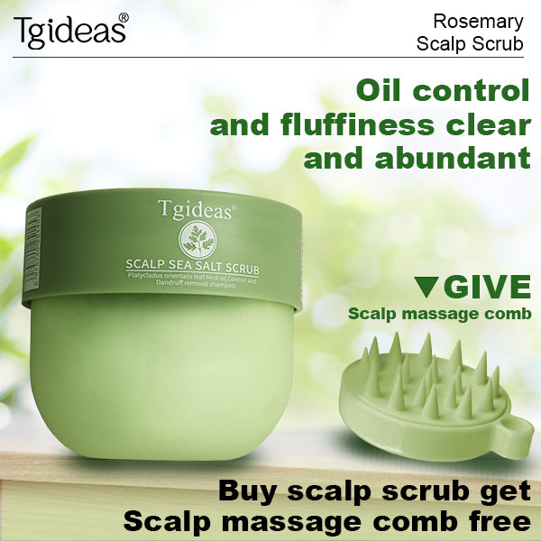 Tgideas Sea Salt Scalp Scrub, Oriental arborvitae leaf Scalp Exfoliating Scrub, contains menthol, coconut oil, keratin lightly refreshes hair roots, lasting fluffy, contains silicone massager