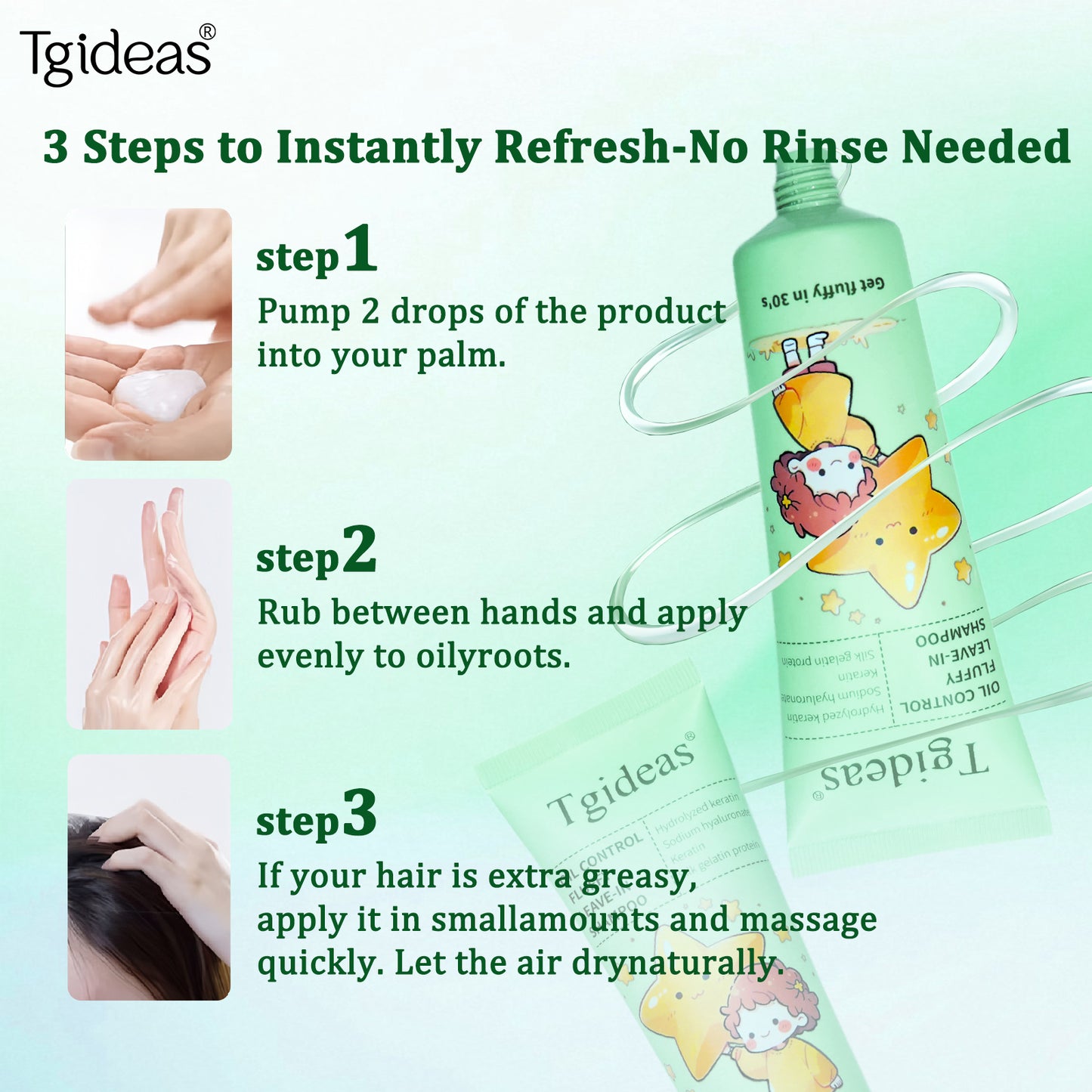 Tgideas Dry Shampoo - Portable Oil-Control Leave-In Shampoo - Suitable for Oily and Dry Hair - Vegan, Odor-Removing, Root-Cleansing, Scalp-Soothing, Volume-Boosting Hair - Unisex, Two-Pieces