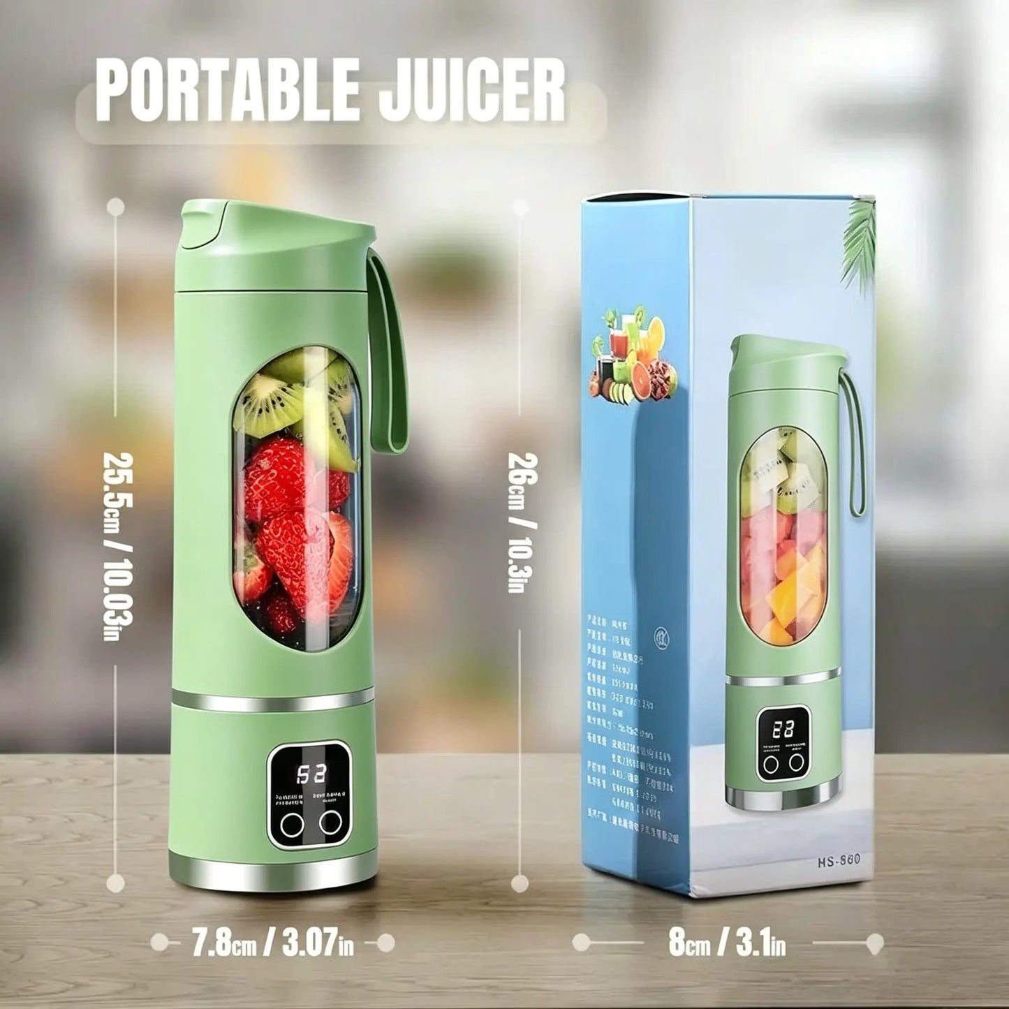 Portable 15.22 Oz USB Rechargeable Personal Blender with LED Display