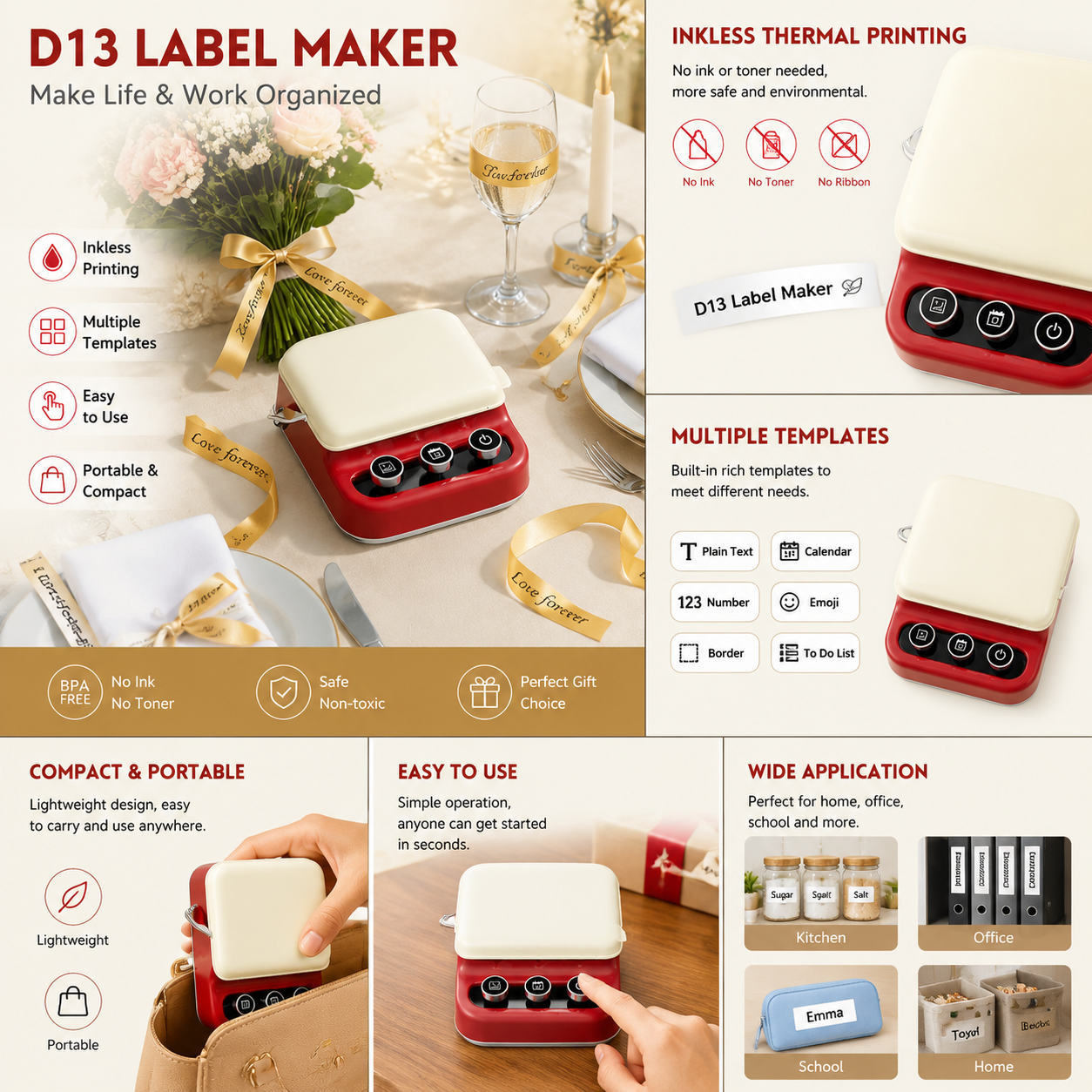 Ribbon Printer, Mini Bluetooth Label Maker Waterproof Labels
