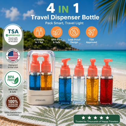 4-in-1 Travel Dispenser Bottle for Toiletries Portable