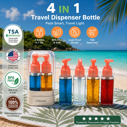 4-in-1 Travel Dispenser Bottle for Toiletries Portable