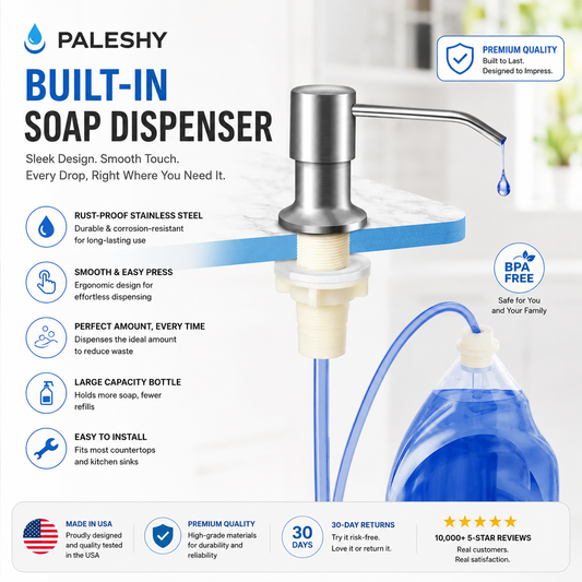 Dish Soap Dispenser for Kitchen Sink (Brushed Nickel), Countertop Sink