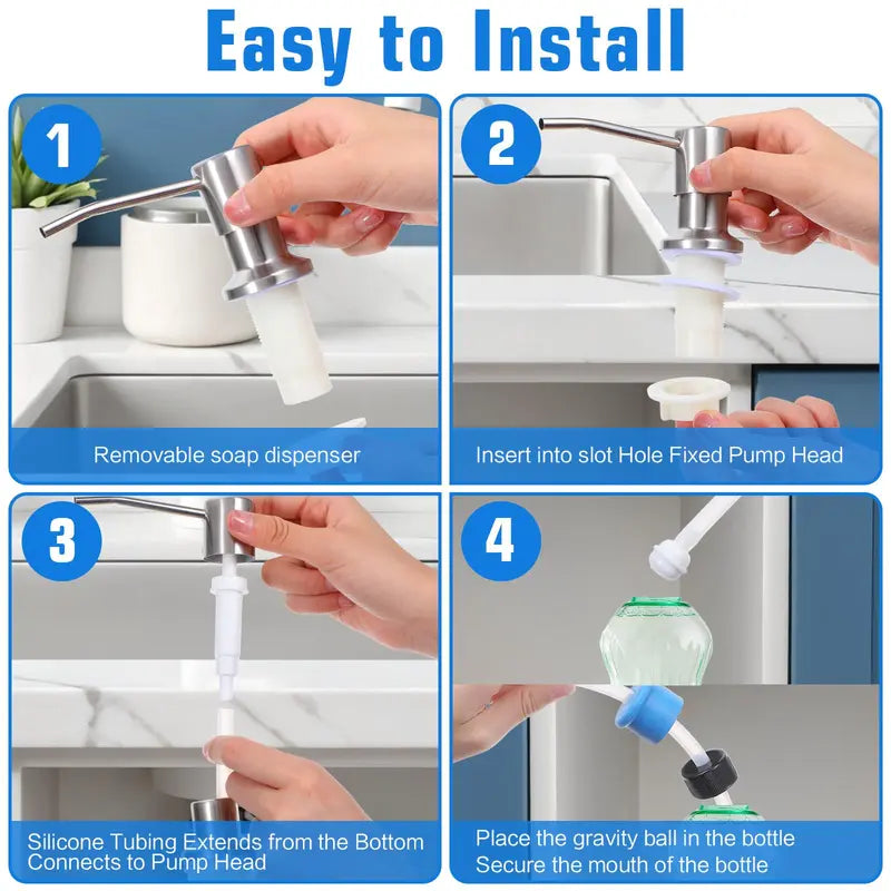 Dish Soap Dispenser for Kitchen Sink (Brushed Nickel), Countertop Sink