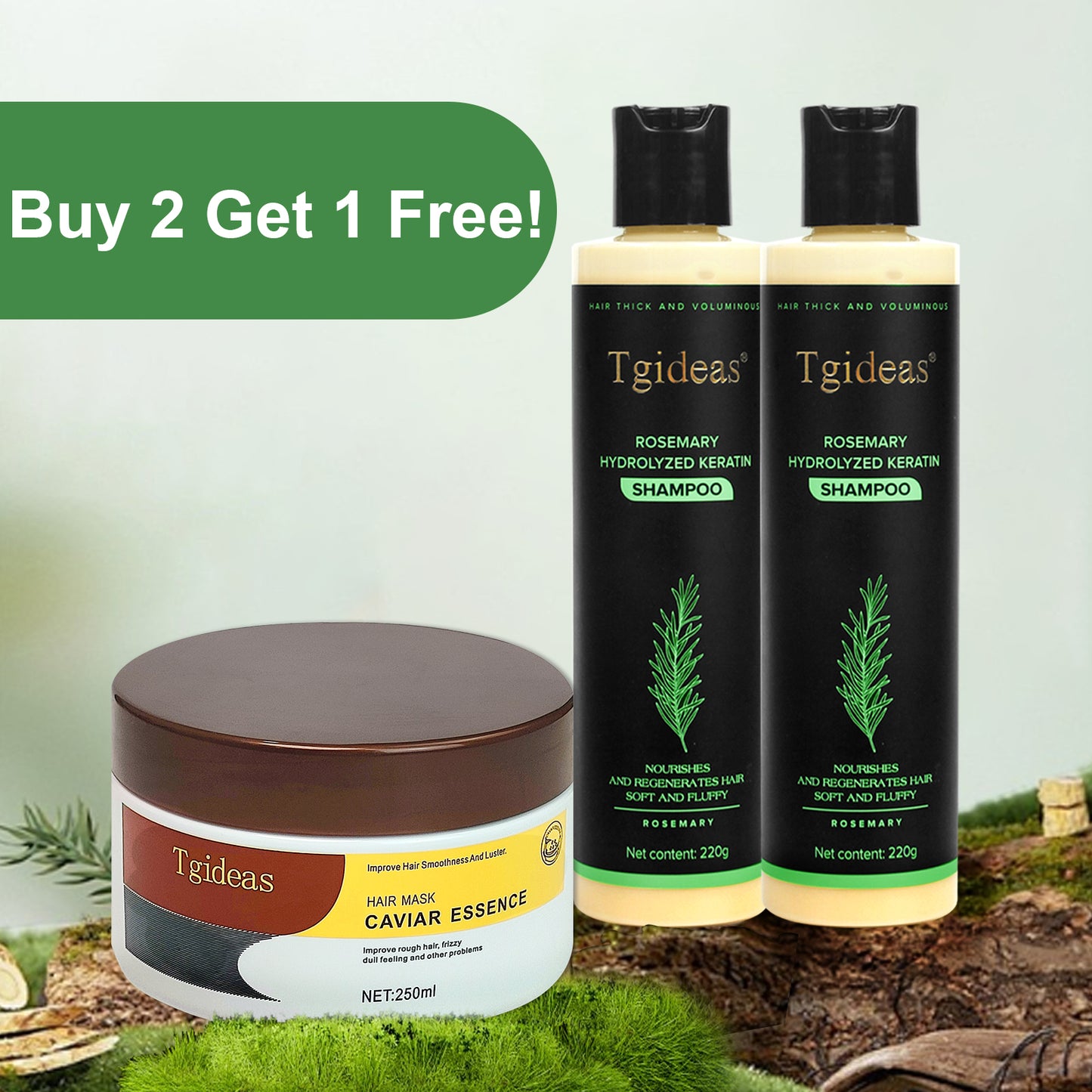 Buy 2 Get 1 Free!  Tgideas RosemaryShampoo + Caviar Hair Mask - BoostHair Growth, Control Oil & Dandruff,Soothe Scalp lritation & RestoreShine! Outdoorfun Hydrolyzed Keratin