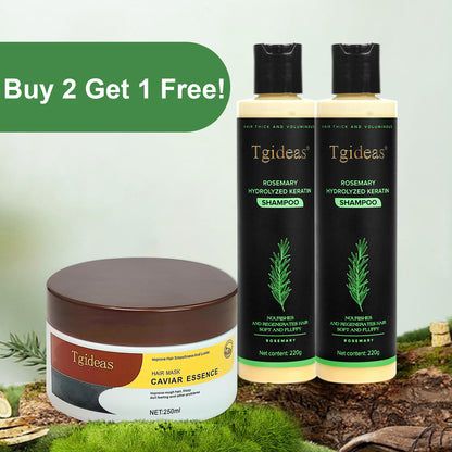 Buy 2 Get 1 Free!  Tgideas RosemaryShampoo + Caviar Hair Mask - BoostHair Growth, Control Oil & Dandruff,Soothe Scalp lritation & RestoreShine! Outdoorfun Hydrolyzed Keratin