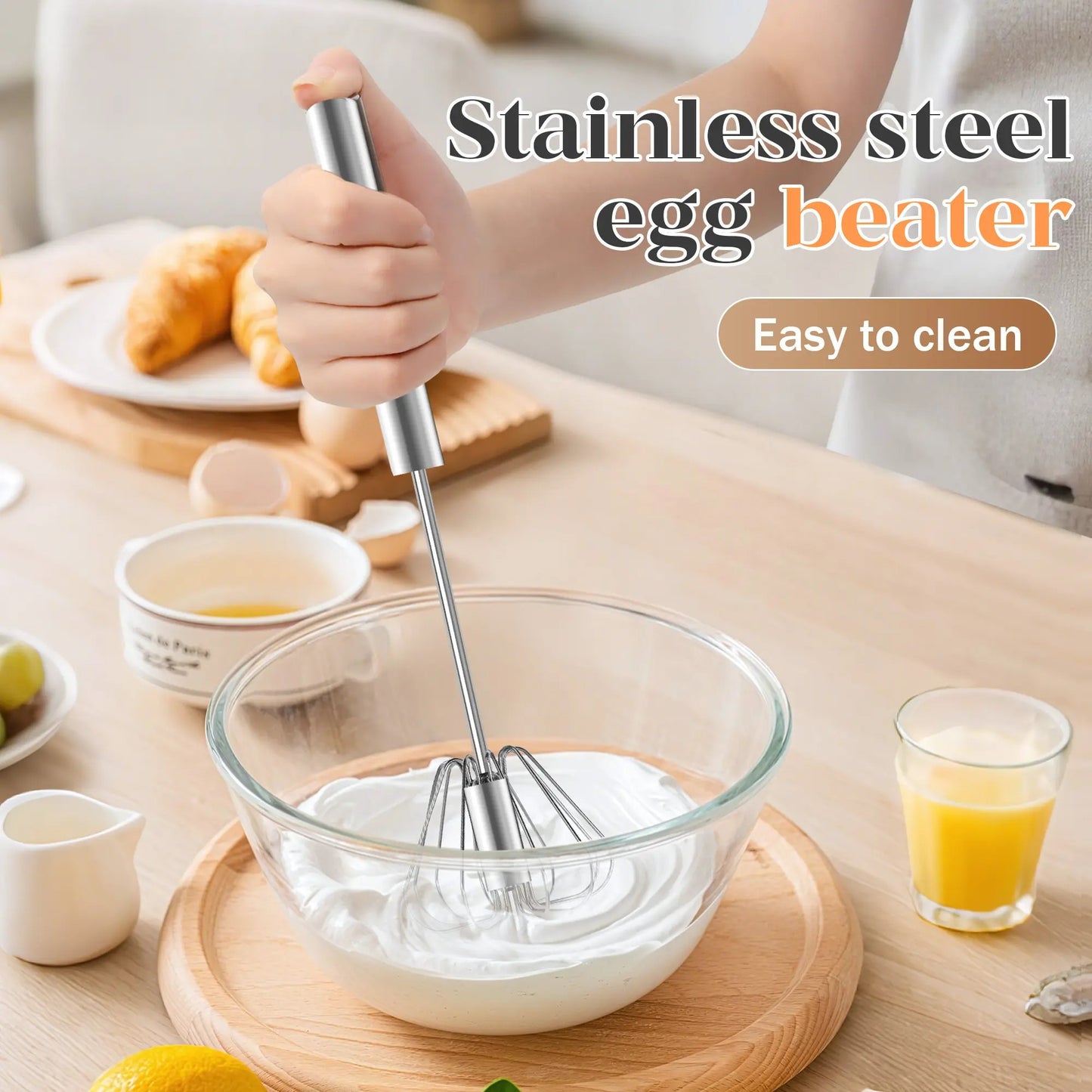 QQ Stainless Steel Hand-Push Rotary Whisk