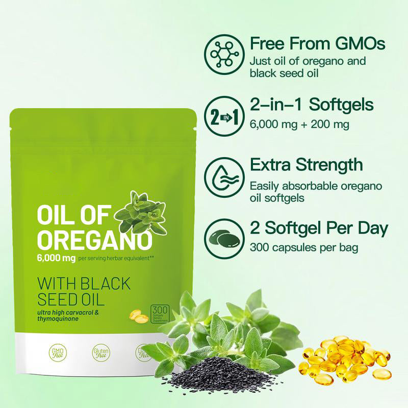 🔥【Black Friday Sale】Oil of Oregano with Black Seed Oil 300 Capsules-Shipping From USA