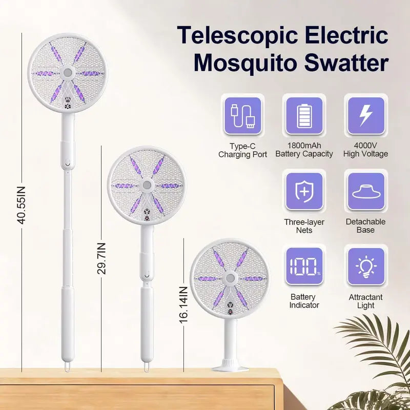 Rotating Head Electric Fly Swatter Racket Rechargeable Bug Zapper Racket Bug Zapper
