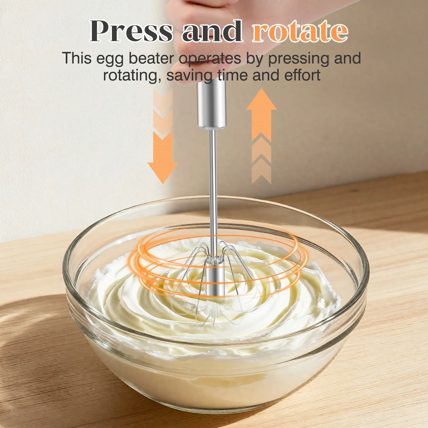 QQ Stainless Steel Hand-Push Rotary Whisk