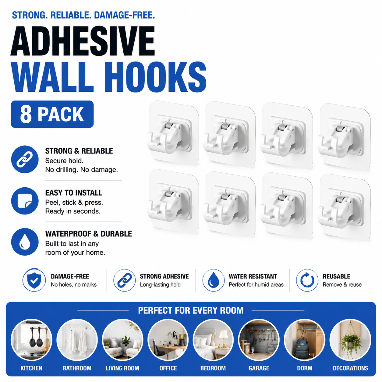 Multi-Use Wall Hook – Stick or Screw