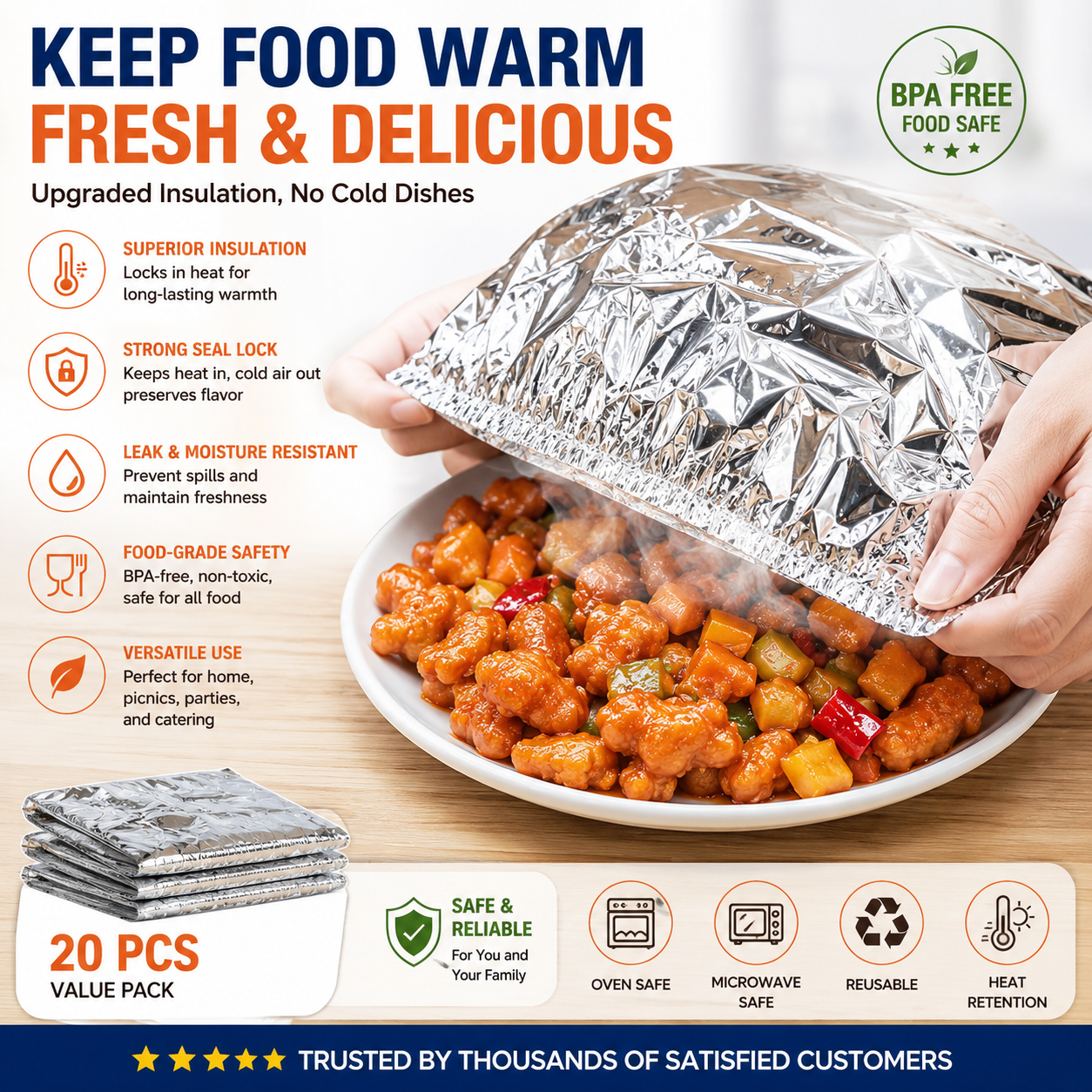 Home dining table & food container aluminum foil heat-retaining cover