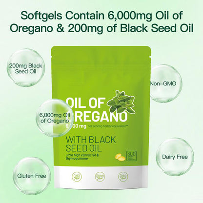 🔥【Black Friday Sale】Oil of Oregano with Black Seed Oil 300 Capsules-Shipping From USA