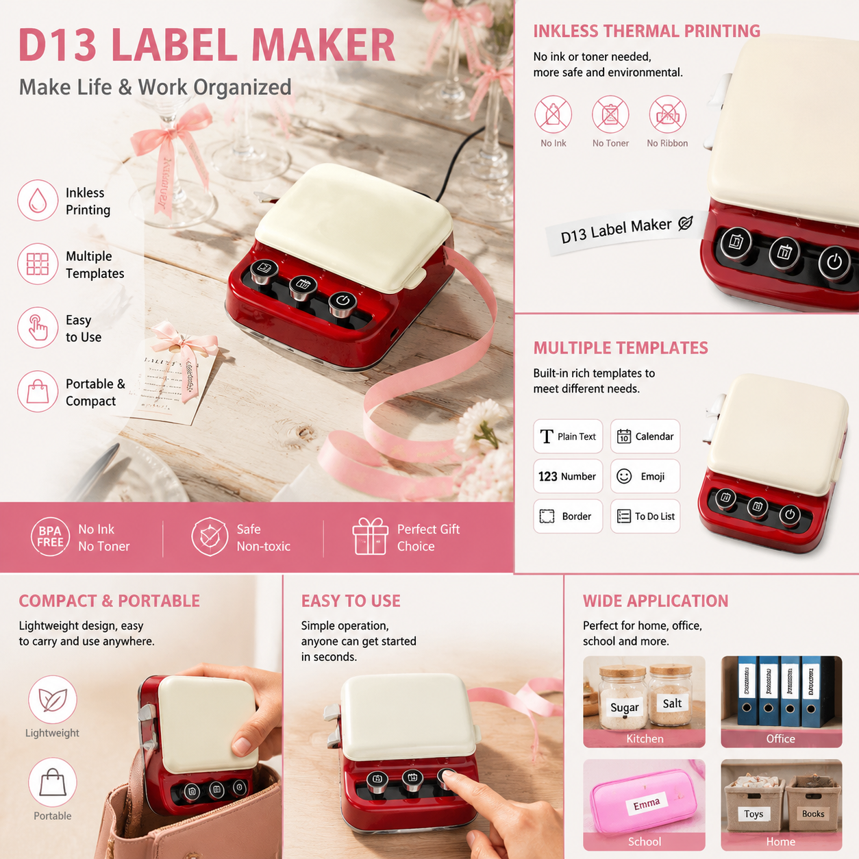 Ribbon Printer, Mini Bluetooth Label Maker Waterproof Labels