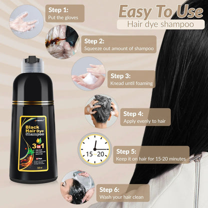 3 in 1 Hair Dye Shampoo-Herbal Ingredients Can cover gray hairs