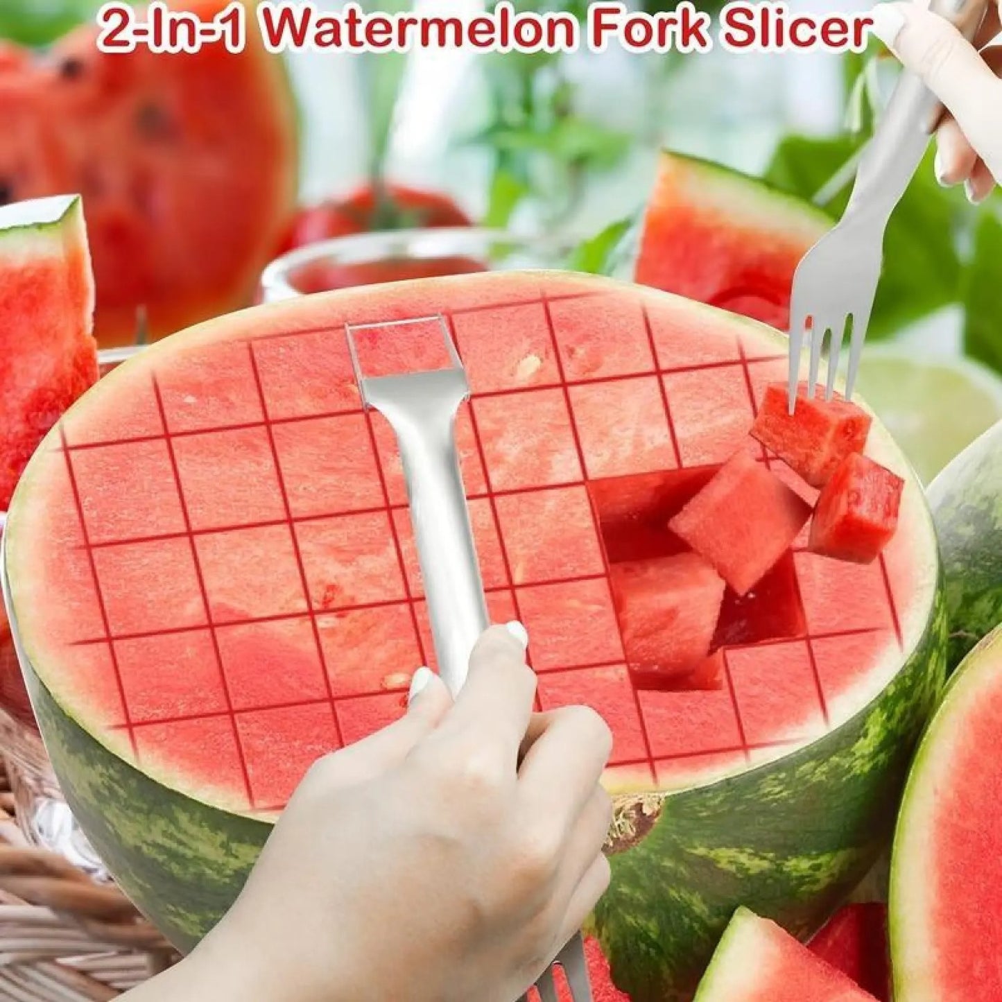 2-in-1 Watermelon Fork Slicer Cutter Stainless Steel Summer