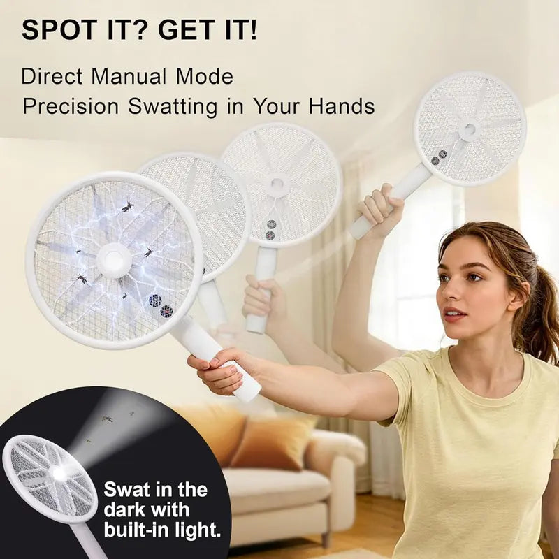 Rotating Head Electric Fly Swatter Racket Rechargeable Bug Zapper Racket Bug Zapper