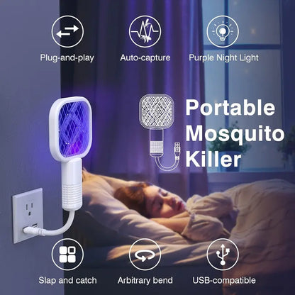 1/2 PCS USB Mini Mosquito Swatter, 2-in-1 Portable Bug Killer Bat with UV-A Light Protector