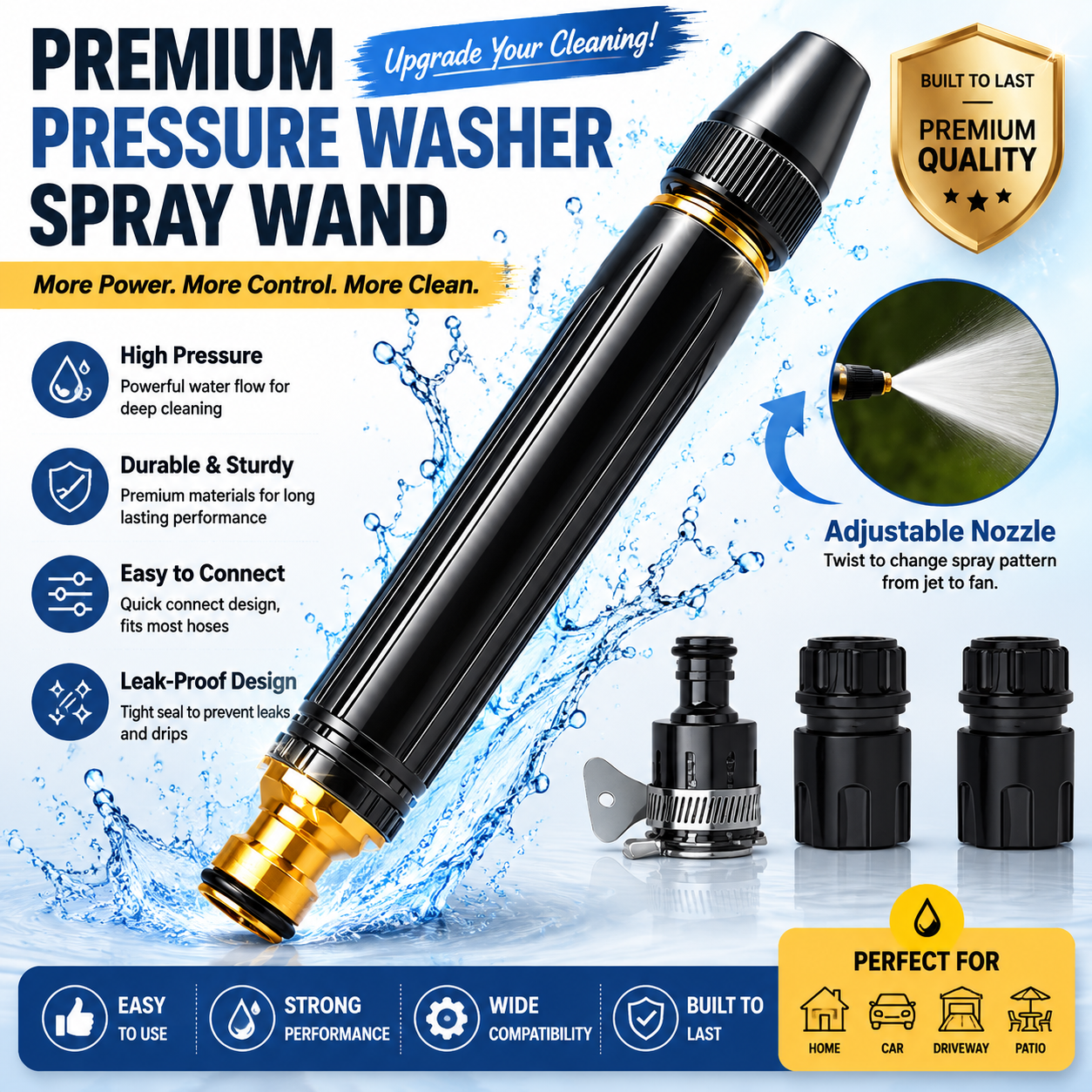 Heavy Duty Adjustable Twist Nozzle Home High Pressure Car Wash Water Gun