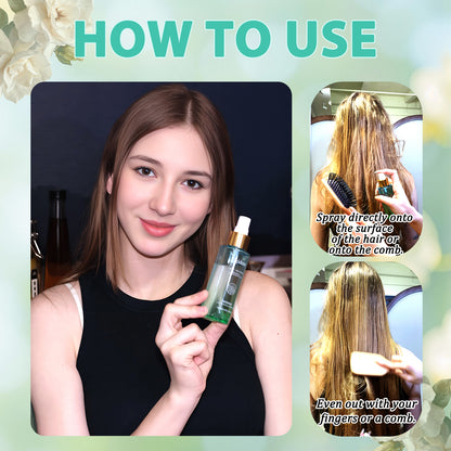 Tgideas Hair Oil Spray - 72-Hour Smooth Moisturizing and Fragrance, Hair Heat Protectant, Suitable for Dry, Curly, Tangled Hair, Lightly Repairs Smooth Hair, Natural Essential Oils, 3.38 fl oz