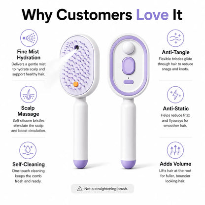 Electric Spray Air Cushion Massage Comb, Self-Cleaning Anti-Tangle Hair Brush
