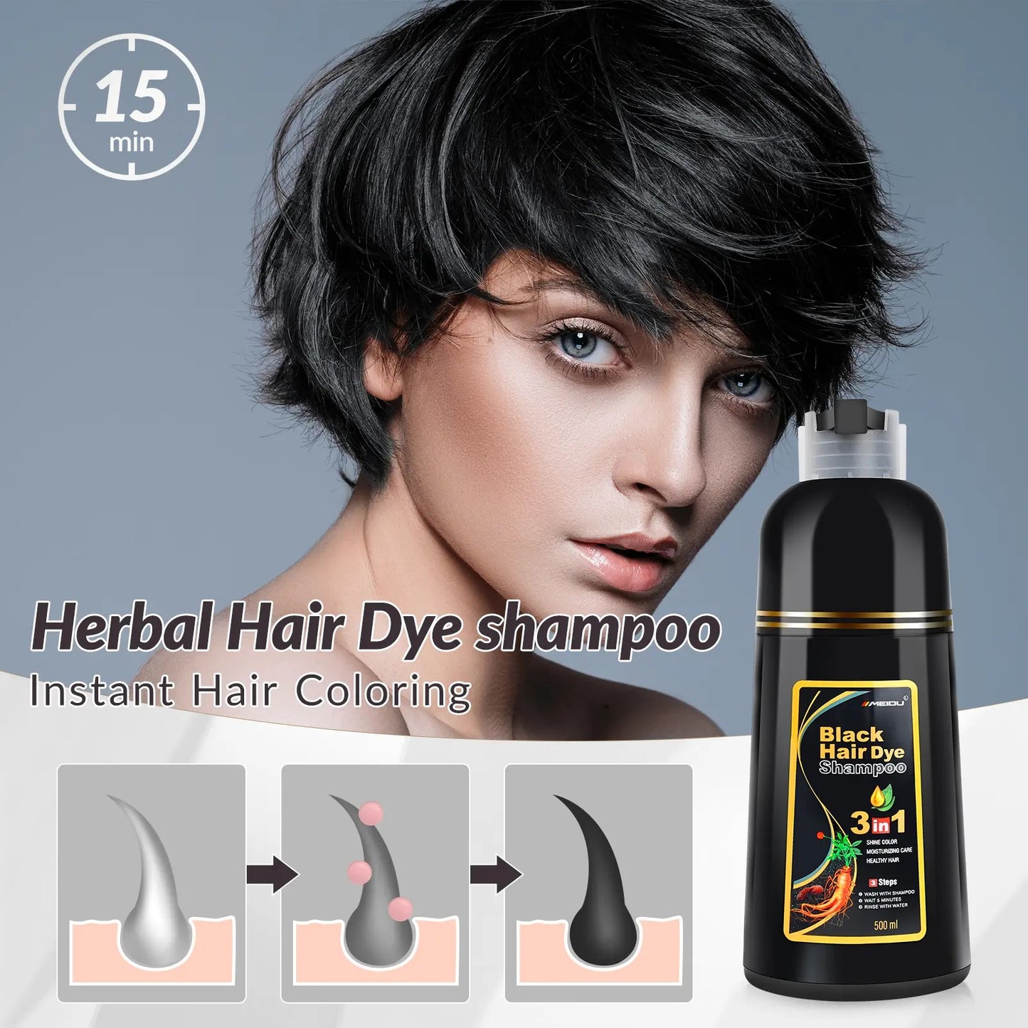 3 in 1 Hair Dye Shampoo-Herbal Ingredients Can cover gray hairs