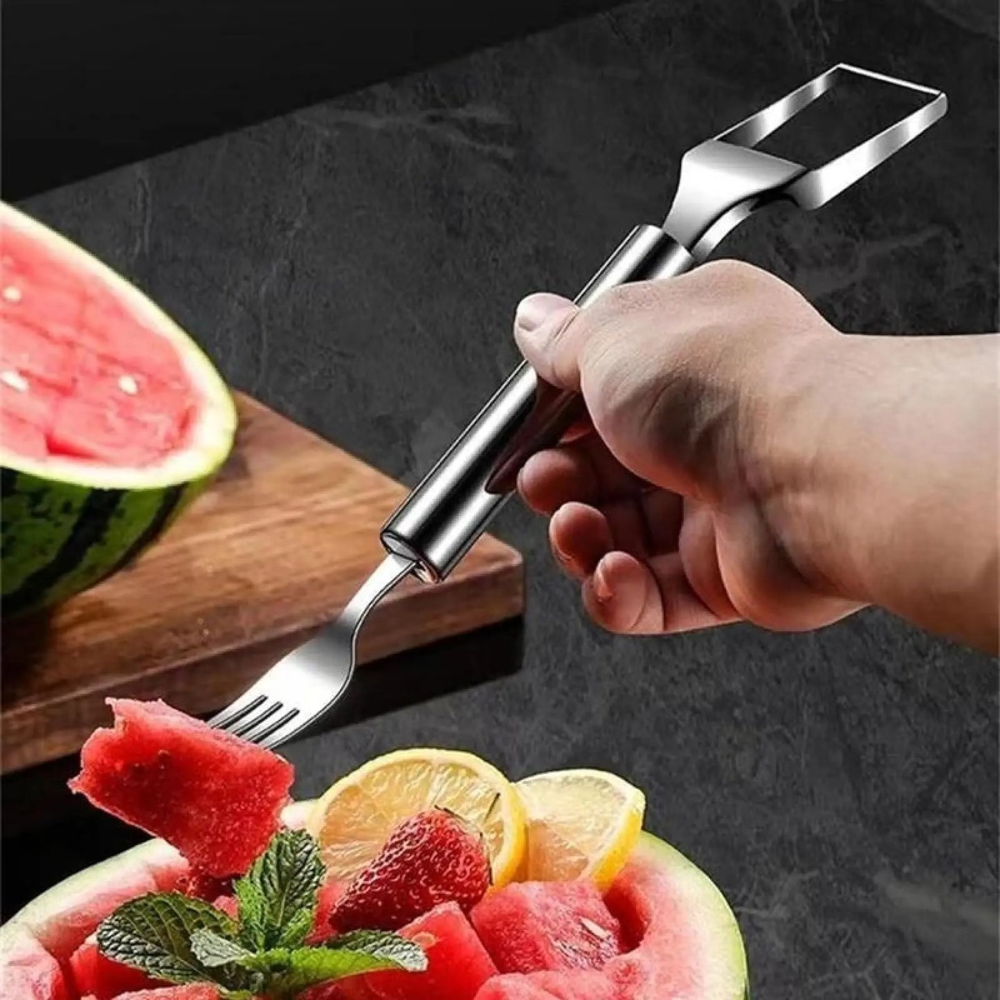 2-in-1 Watermelon Fork Slicer Cutter Stainless Steel Summer