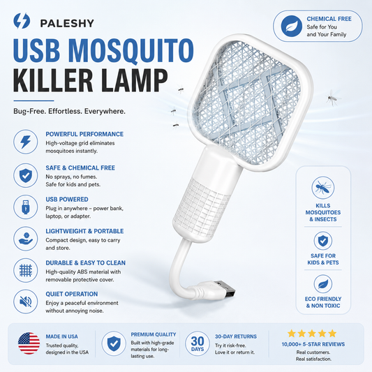 1/2 PCS USB Mini Mosquito Swatter, 2-in-1 Portable Bug Killer Bat with UV-A Light Protector