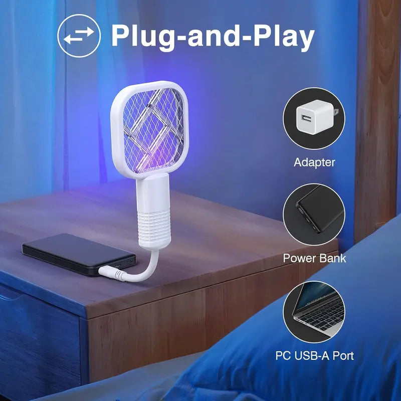 1/2 PCS USB Mini Mosquito Swatter, 2-in-1 Portable Bug Killer Bat with UV-A Light Protector
