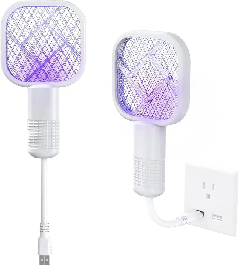 1/2 PCS USB Mini Mosquito Swatter, 2-in-1 Portable Bug Killer Bat with UV-A Light Protector