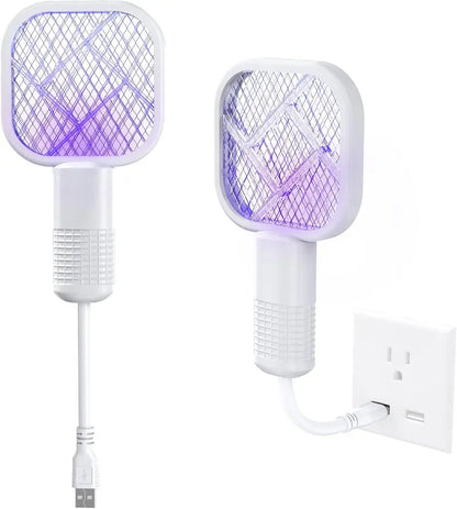 1/2 PCS USB Mini Mosquito Swatter, 2-in-1 Portable Bug Killer Bat with UV-A Light Protector