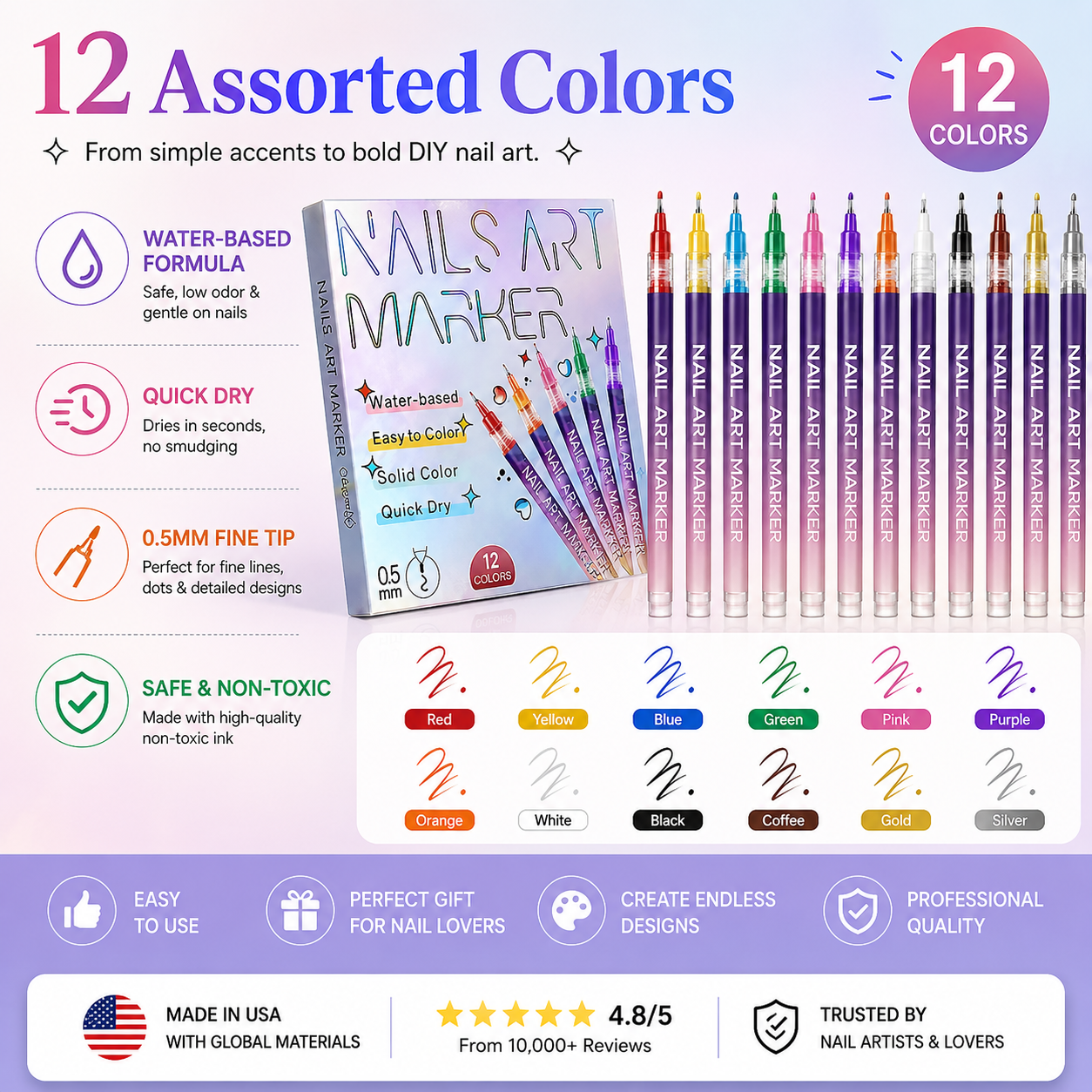 Nail Art Marker Set – Quick-Drying Acrylic Pens