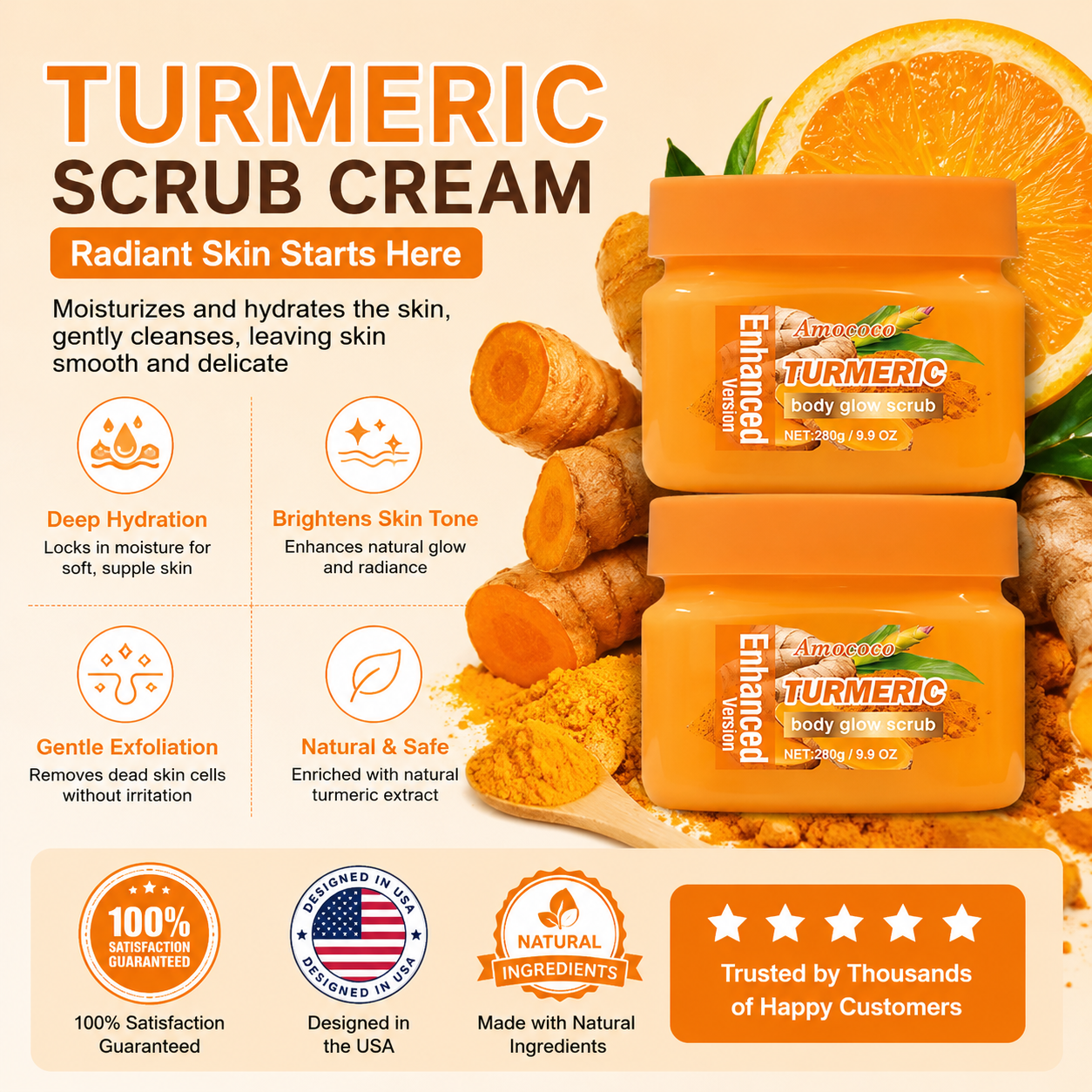 Turmeric Nourishing Scrub 280g - Infused with natural turmeric