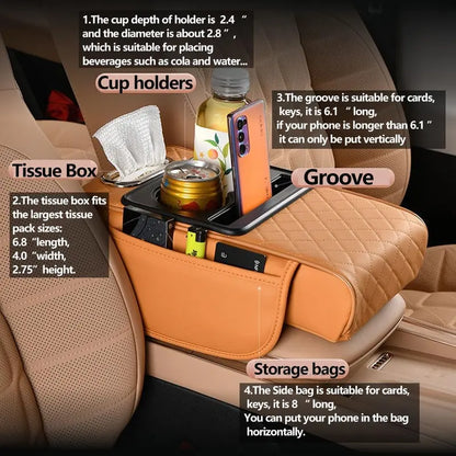 Elite-Car Center Console Armrest Pad, Multifunctional 4 in 1 Pad for Car Armrest Box