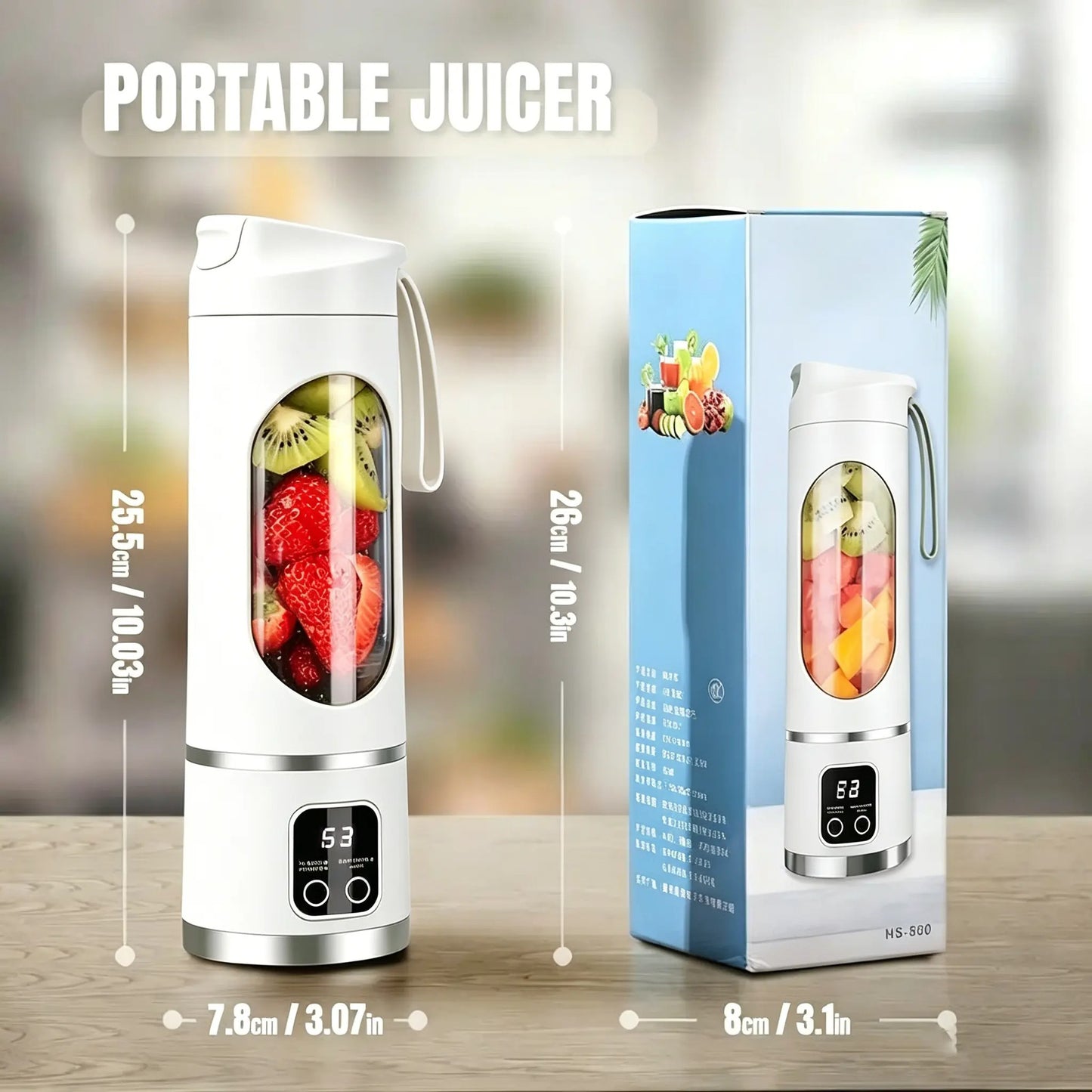 Portable 15.22 Oz USB Rechargeable Personal Blender with LED Display