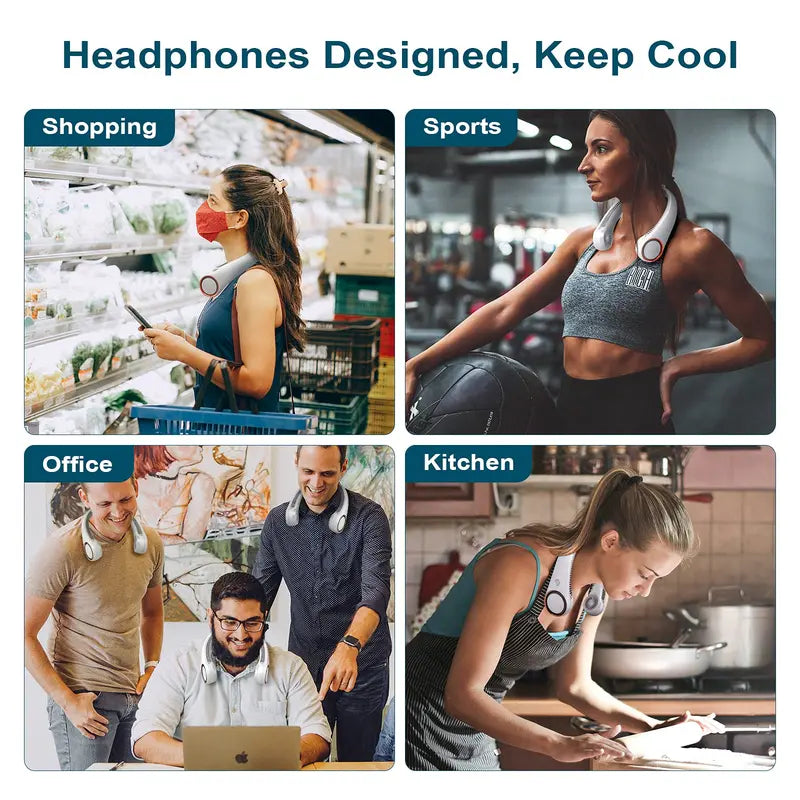 Neck Fan, Rechargeable Personal Portable, Hands Free wearable BatteryOperated 5 Speeds