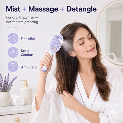 Electric Spray Air Cushion Massage Comb, Self-Cleaning Anti-Tangle Hair Brush
