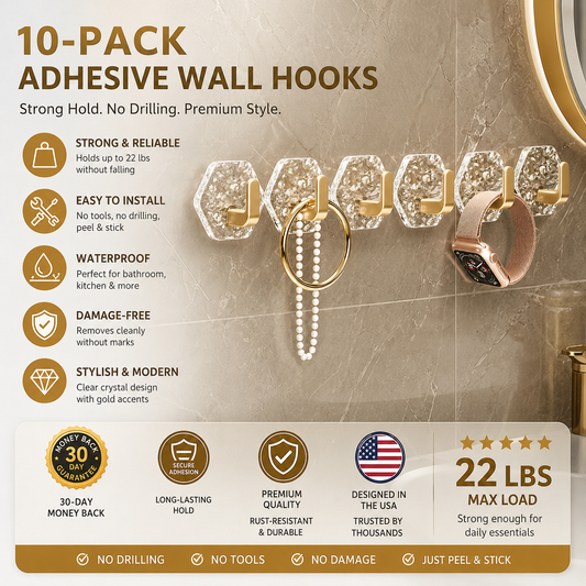 Self-Adhesive Hooks 10/20 Pack Hexagonal Ripple Design Heavy Duty Sticky Hooks