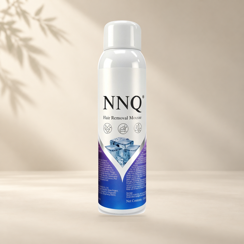 NNQ Hair Removal Mousse 150 mL can with original cap in a warm ivory setting